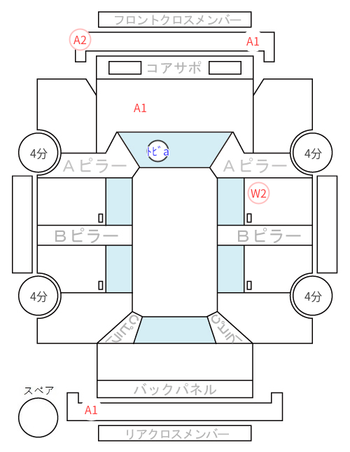 Body condition diagram (damage marks, Japanese labels)