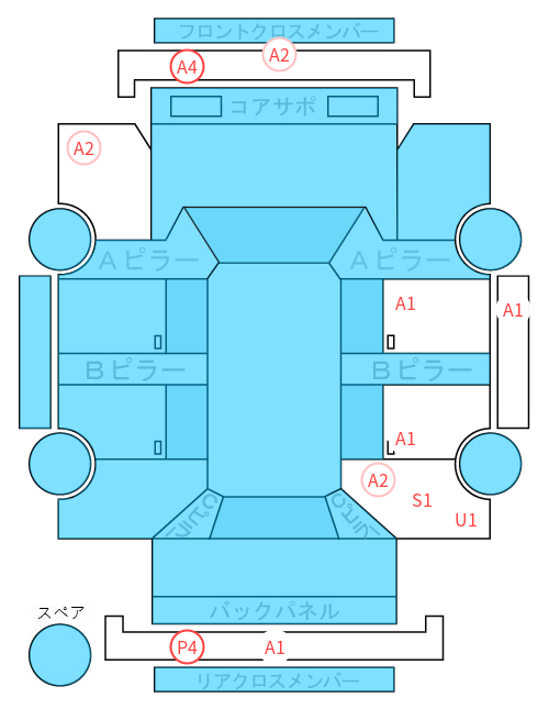 Body condition diagram (damage marks, Japanese labels)