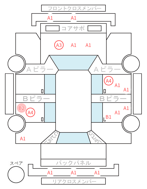 Body condition diagram (damage marks, Japanese labels)