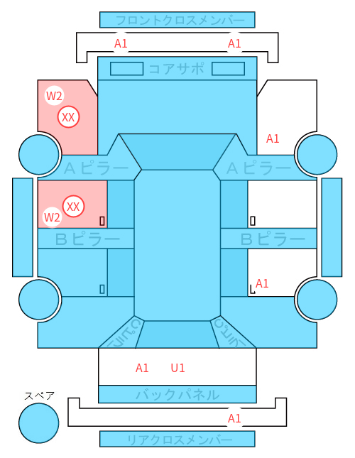 Body condition diagram (damage marks, Japanese labels)