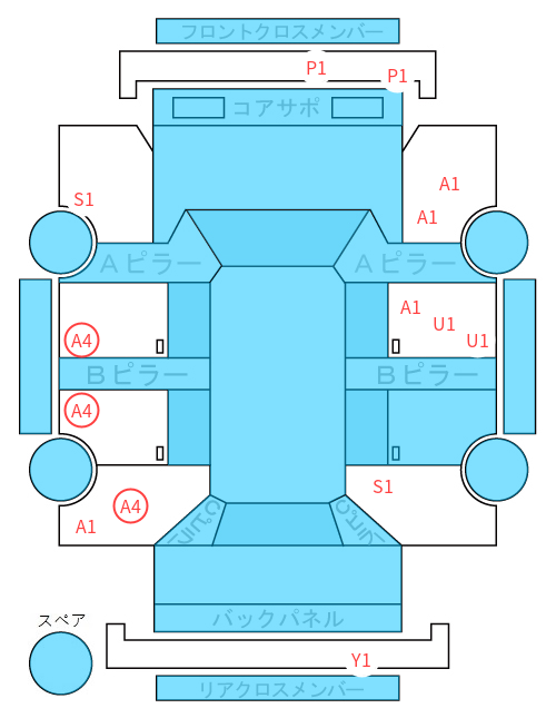 Body condition diagram (damage marks, Japanese labels)