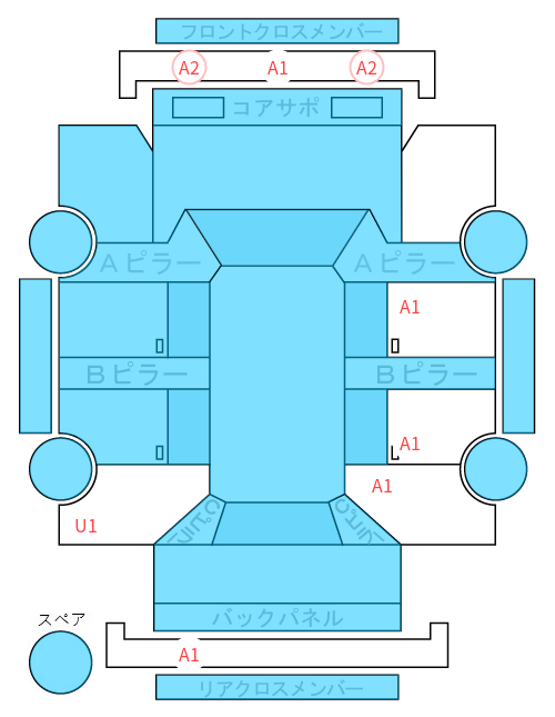 Body condition diagram (damage marks, Japanese labels)