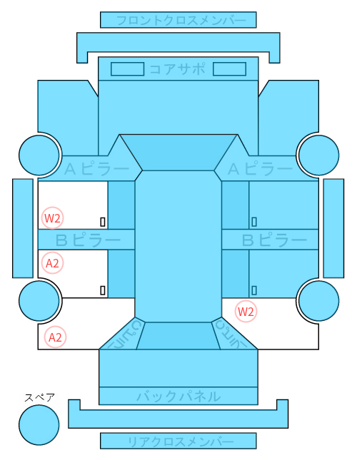 Body condition diagram (damage marks, Japanese labels)