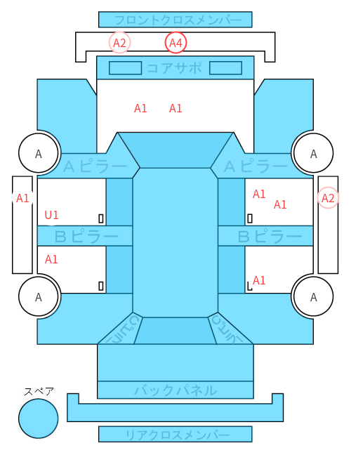 Body condition diagram (damage marks, Japanese labels)