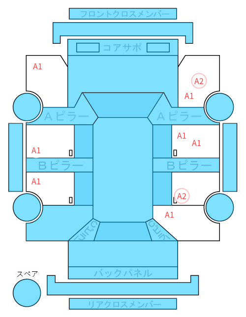 Body condition diagram (damage marks, Japanese labels)