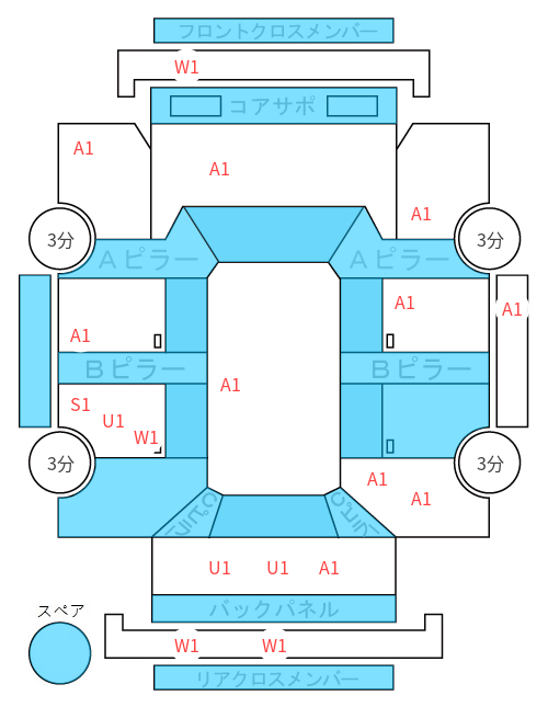 Body condition diagram (damage marks, Japanese labels)