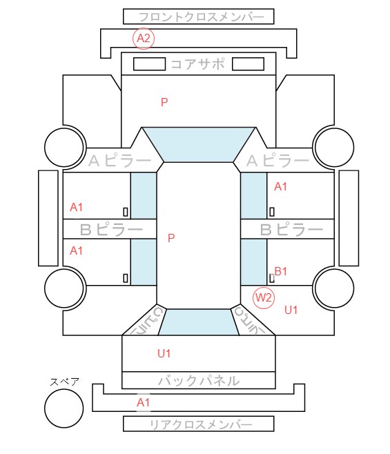 Body condition diagram (damage marks, Japanese labels)