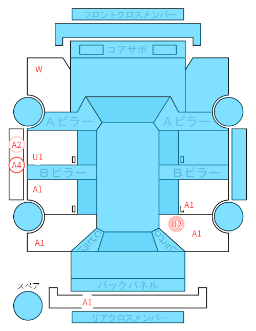 Body condition diagram (damage marks, Japanese labels)