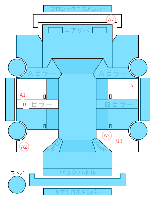 Body condition diagram (damage marks, Japanese labels)