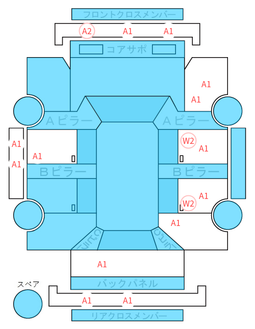 Body condition diagram (damage marks, Japanese labels)