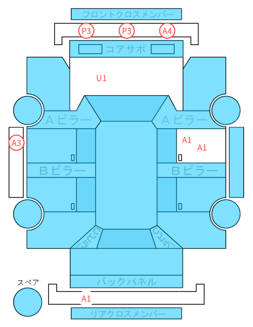 Body condition diagram (damage marks, Japanese labels)