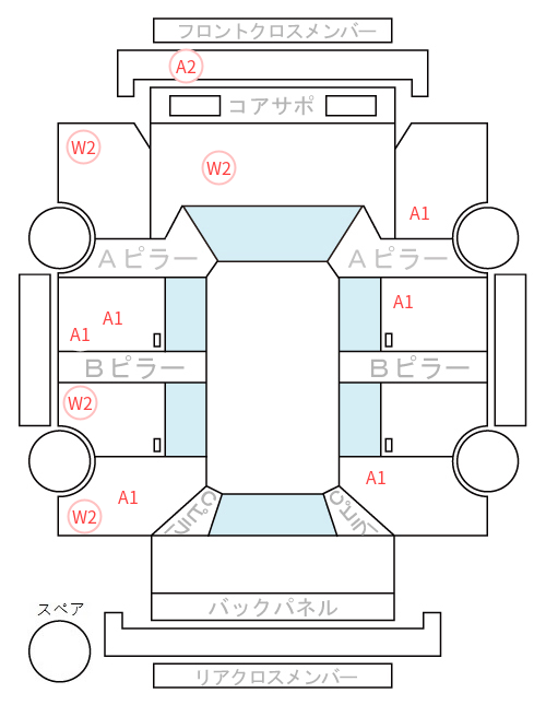 Body condition diagram (damage marks, Japanese labels)