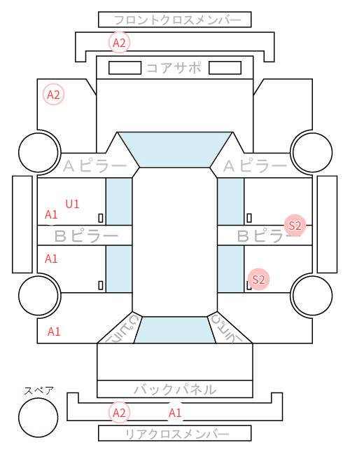 Body condition diagram (damage marks, Japanese labels)