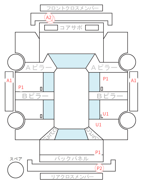 Body condition diagram (damage marks, Japanese labels)
