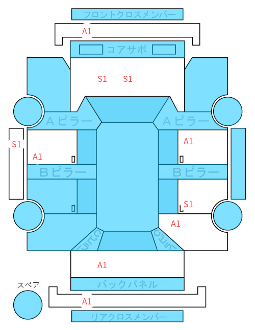 Body condition diagram (damage marks, Japanese labels)