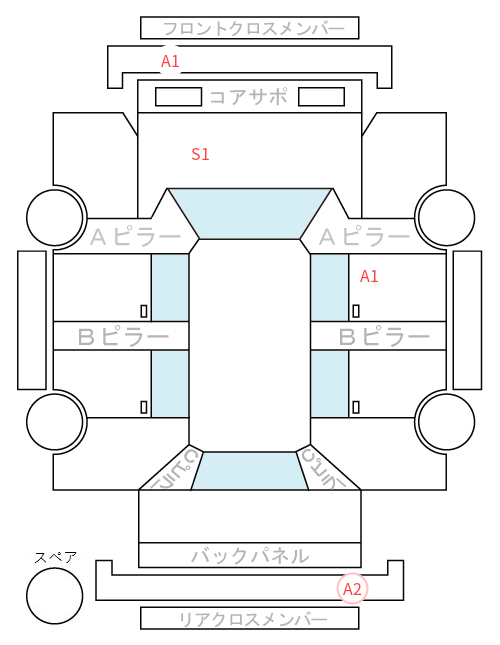 Body condition diagram (damage marks, Japanese labels)