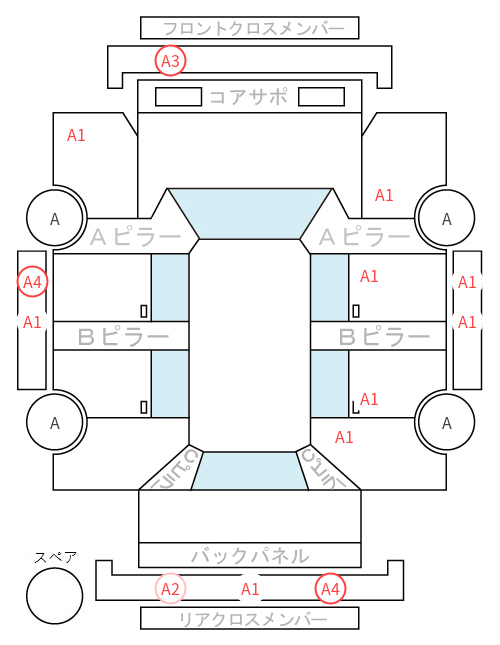 Body condition diagram (damage marks, Japanese labels)