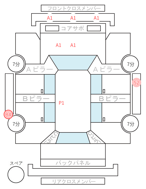 Body condition diagram (damage marks, Japanese labels)