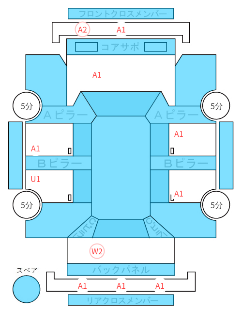 Body condition diagram (damage marks, Japanese labels)