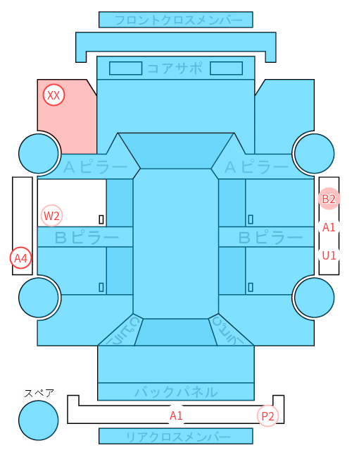 Body condition diagram (damage marks, Japanese labels)
