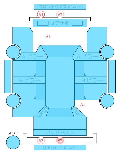 Body condition diagram (damage marks, Japanese labels)