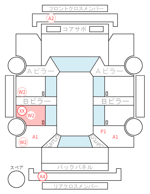 Body condition diagram (damage marks, Japanese labels)