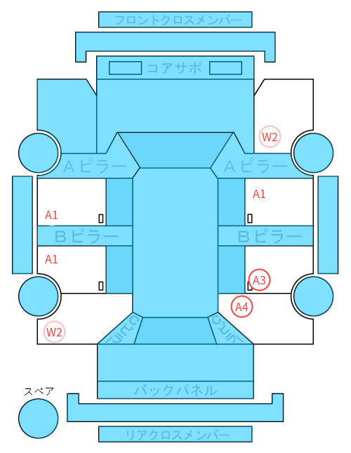 Body condition diagram (damage marks, Japanese labels)