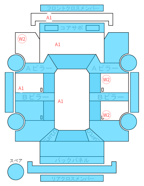 Body condition diagram (damage marks, Japanese labels)