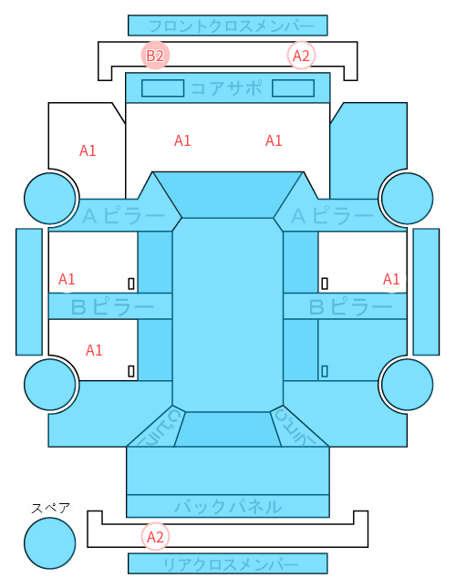 Body condition diagram (damage marks, Japanese labels)