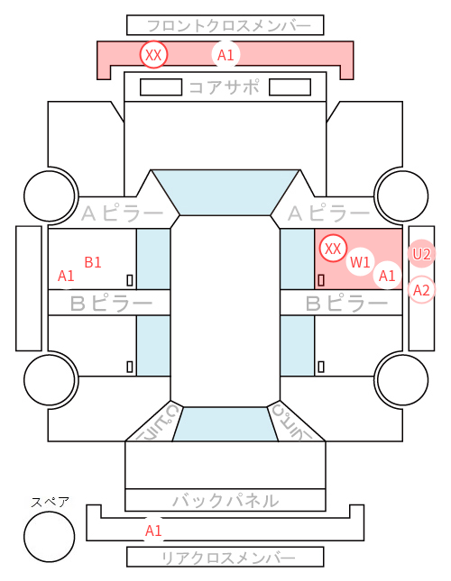 Body condition diagram (damage marks, Japanese labels)