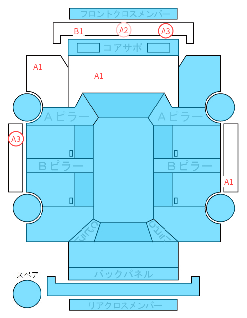 Body condition diagram (damage marks, Japanese labels)