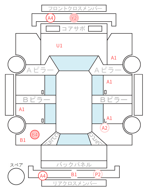 Body condition diagram (damage marks, Japanese labels)