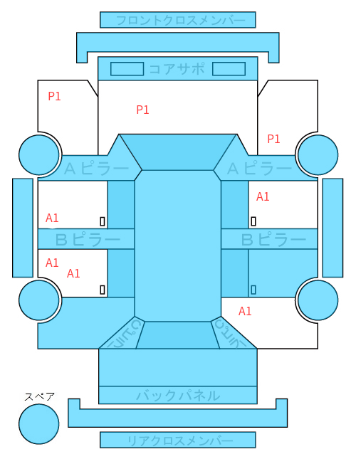 Body condition diagram (damage marks, Japanese labels)