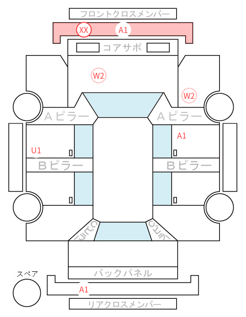 Body condition diagram (damage marks, Japanese labels)