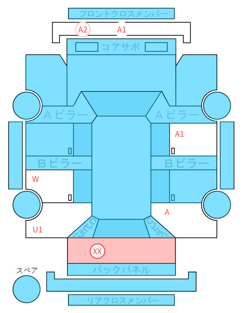 Body condition diagram (damage marks, Japanese labels)
