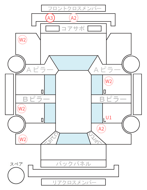 Body condition diagram (damage marks, Japanese labels)