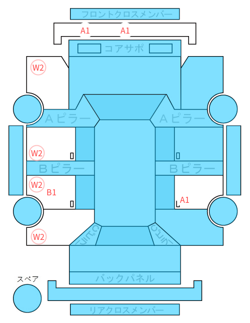 Body condition diagram (damage marks, Japanese labels)
