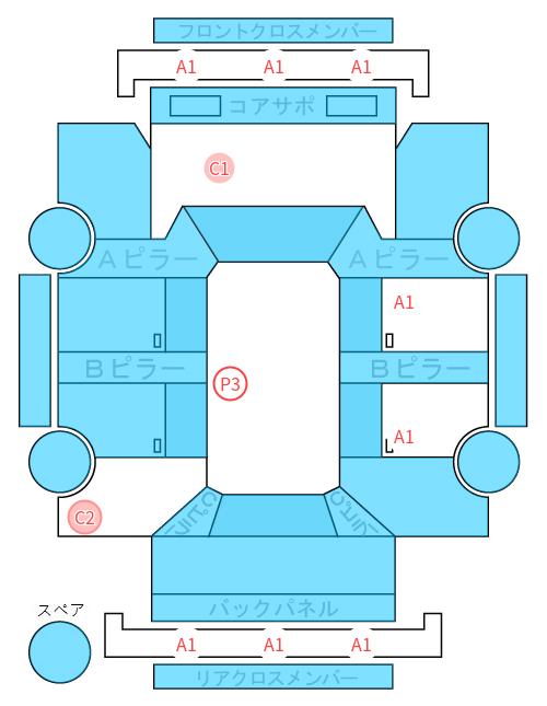 Body condition diagram (damage marks, Japanese labels)