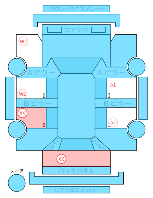 Body condition diagram (damage marks, Japanese labels)