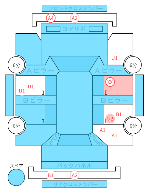Body condition diagram (damage marks, Japanese labels)