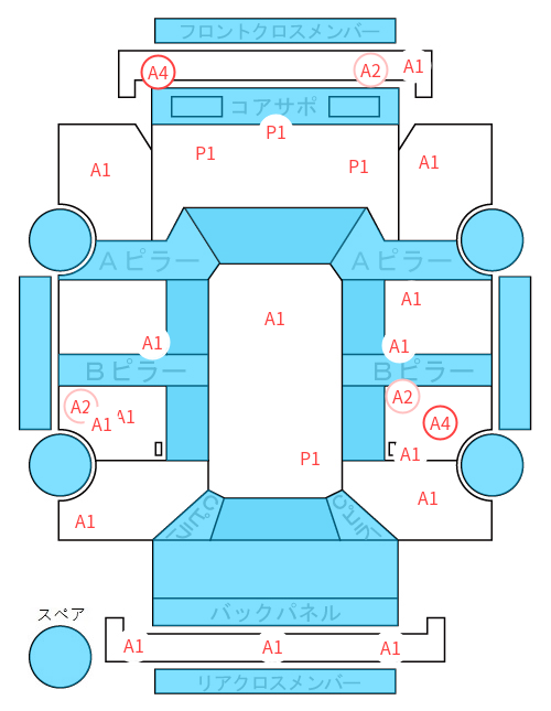 Body condition diagram (damage marks, Japanese labels)