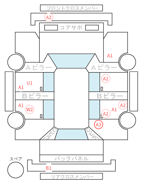 Body condition diagram (damage marks, Japanese labels)