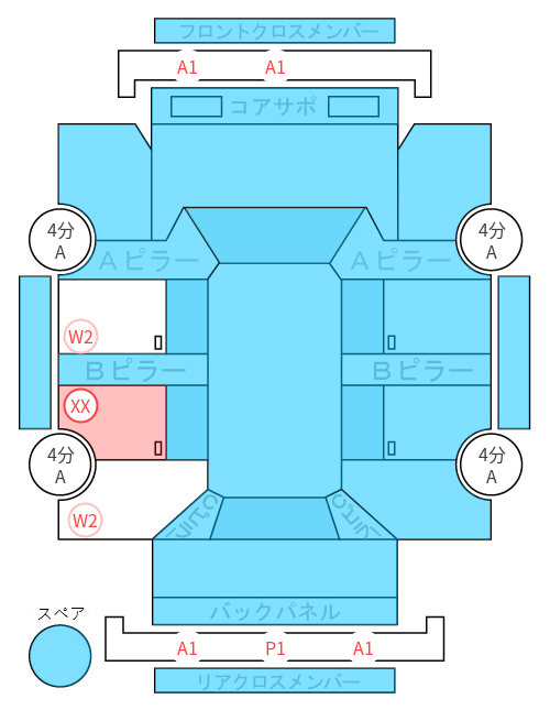 Body condition diagram (damage marks, Japanese labels)