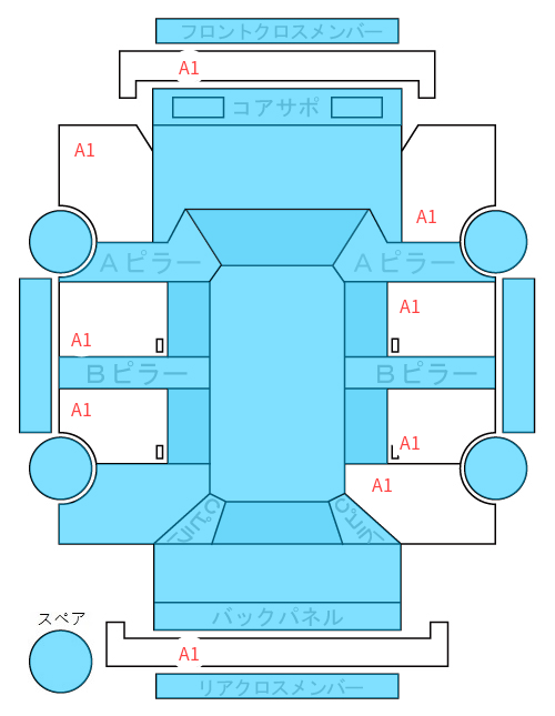 Body condition diagram (damage marks, Japanese labels)