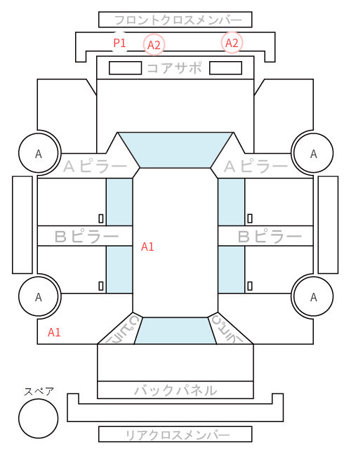 Body condition diagram (damage marks, Japanese labels)