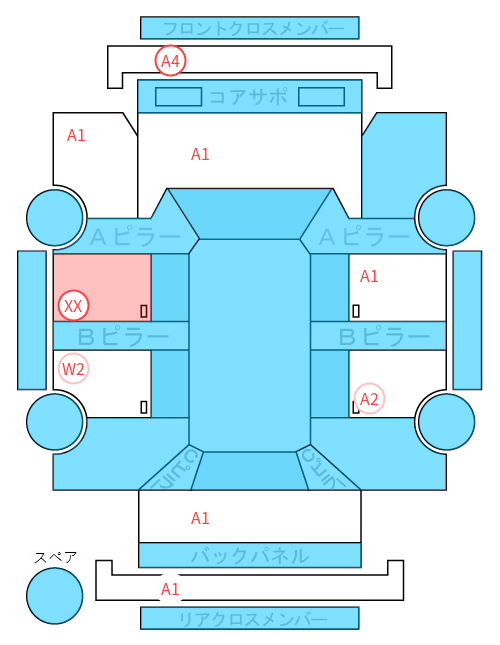 Body condition diagram (damage marks, Japanese labels)
