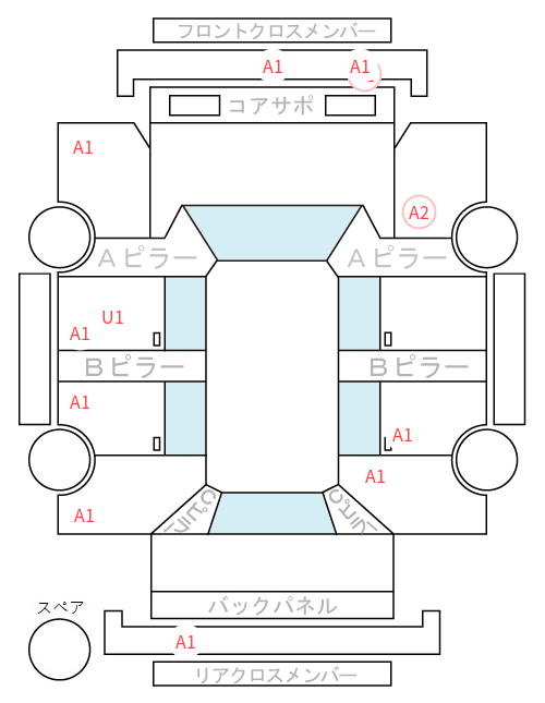 Body condition diagram (damage marks, Japanese labels)