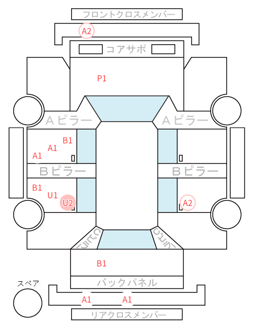 Body condition diagram (damage marks, Japanese labels)