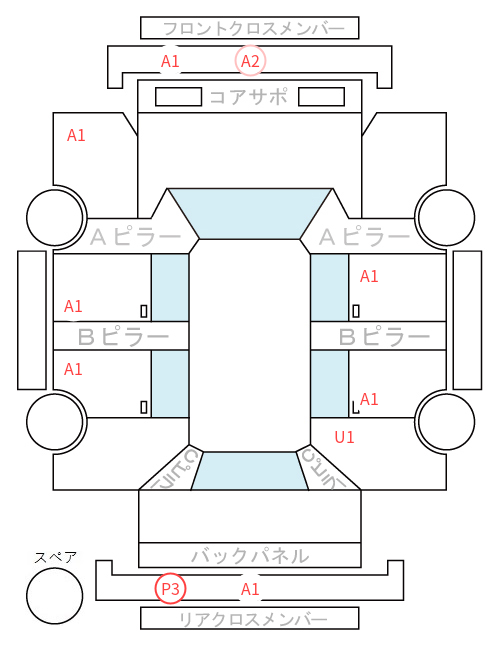 Body condition diagram (damage marks, Japanese labels)