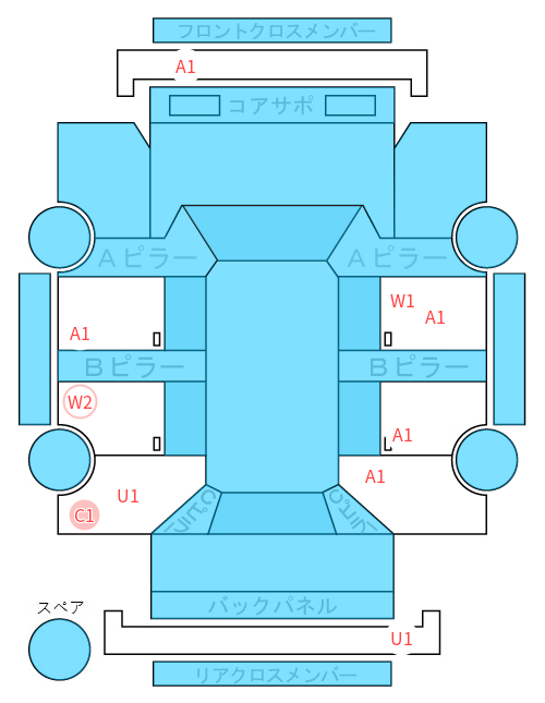Body condition diagram (damage marks, Japanese labels)